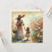 Mother's Day Woman and Child in Field of Flowers カード (正面/裏面インサイチュ)