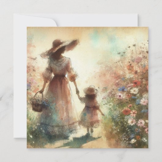 Mother's Day Woman and Child in Field of Flowers カード (正面)