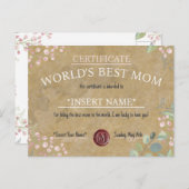 Mother's Day World's Best Mom Certificate 案内ポストカード (正面/裏面)