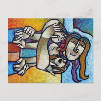 Mothers Hug - Contemporary Cubist Fine Art Postcar ポストカード