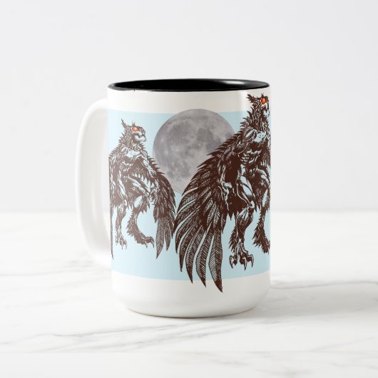 Mothmanの夜型の人の大きい月のマグ ツートーンマグカップ (正面左)