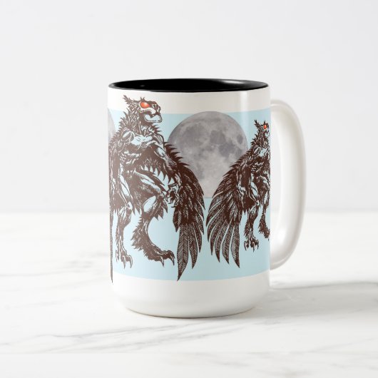 Mothmanの夜型の人の大きい月のマグ ツートーンマグカップ (正面右)