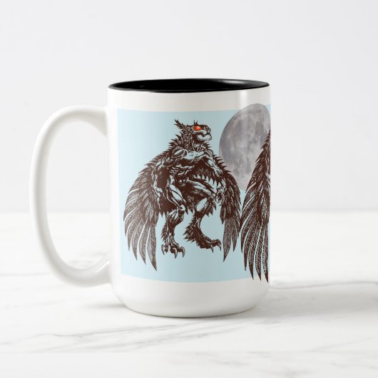 Mothmanの夜型の人の大きい月のマグ ツートーンマグカップ (左)