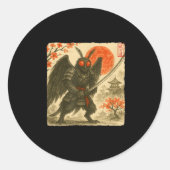 Mothman Samurai Japanese Warrior Costume Sumi-e Ar ラウンドシール (正面)