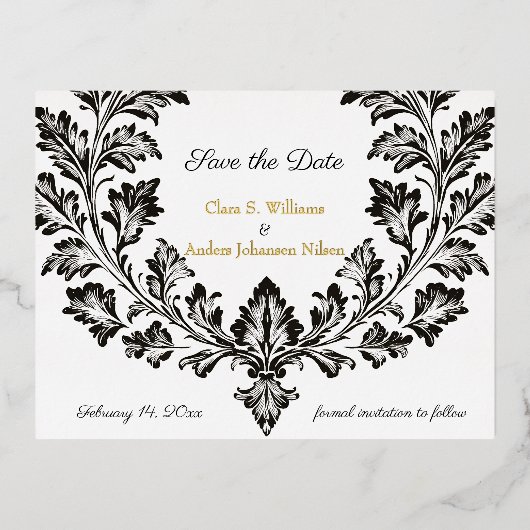 motif華美の結婚、日付を保存する 箔招待状ポストカード (正面)