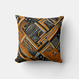 Motif africain noir et orange クッション