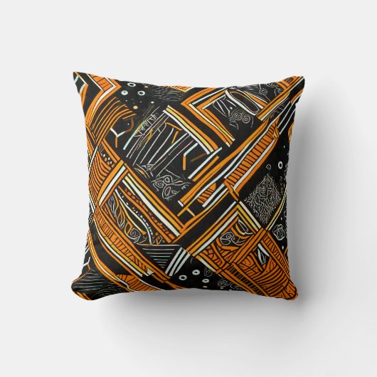 Motif africain noir et orange クッション (正面)