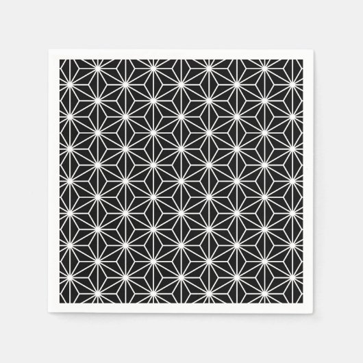 Motif Asanoha Noir et blanc スタンダードカクテルナプキン (正面)