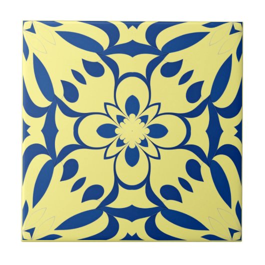 Motif bleu sur fond jaune タイル (正面)