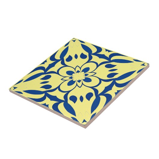 Motif bleu sur fond jaune タイル (側面)