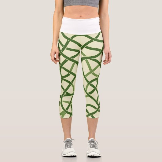 ☘️ Motif Celtique Vert en Entrelacs 🍀 カプリレギンス (正面)