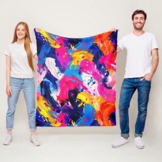 motif coups de pinceaux フリースブランケット