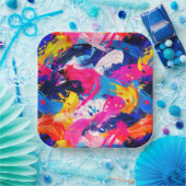 motif coups de pinceaux ペーパープレート (パーティー)