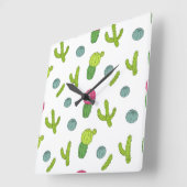 Motif de Cactus du désert スクエア壁時計 (傾斜)