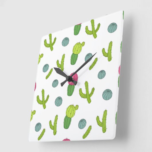 Motif de Cactus du désert スクエア壁時計 (傾斜)