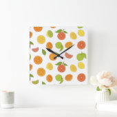 Motif de fruits d'agrumes スクエア壁時計 (ホーム)