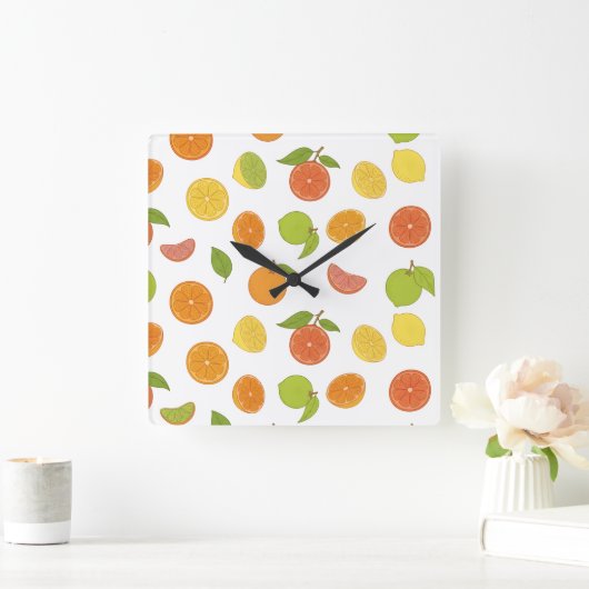 Motif de fruits d'agrumes スクエア壁時計 (ホーム)