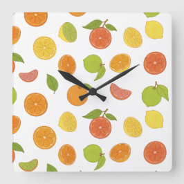 Motif de fruits d'agrumes スクエア壁時計