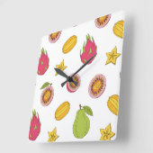 Motif de fruits exotiques - Mélange Paradis Tropic スクエア壁時計 (傾斜)