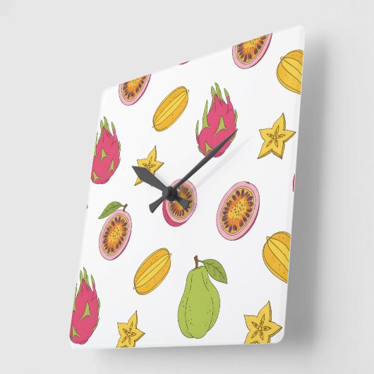 Motif de fruits exotiques - Mélange Paradis Tropic スクエア壁時計 (傾斜)