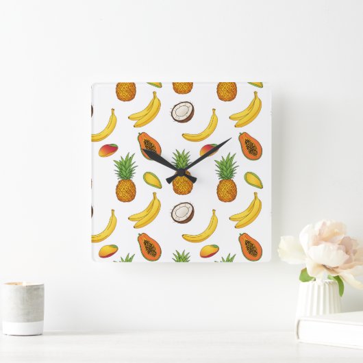 Motif de fruits tropicaux スクエア壁時計 (ホーム)