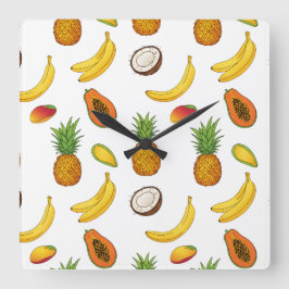 Motif de fruits tropicaux スクエア壁時計