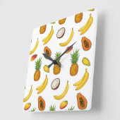 Motif de fruits tropicaux スクエア壁時計 (傾斜)