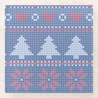 Motif de tricot de Noël Bleu ガラスコースター