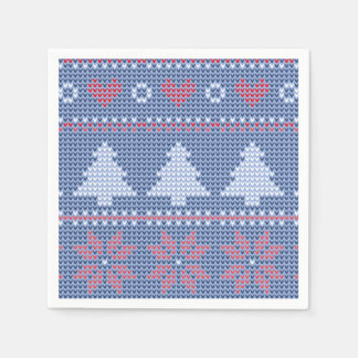 Motif de tricot de Noël Bleu スタンダードカクテルナプキン
