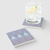 Motif de tricot de Noël Bleu ストーンコースター (横)
