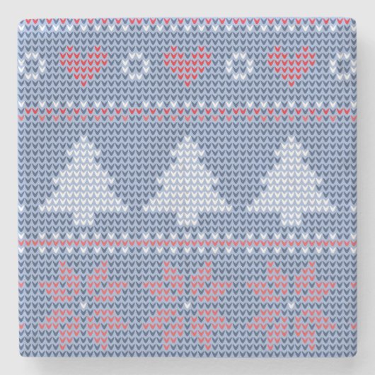 Motif de tricot de Noël Bleu ストーンコースター (正面)