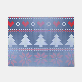 Motif de tricot de Noël Bleu ドアマット