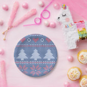 Motif de tricot de Noël Bleu ペーパープレート (パーティー)