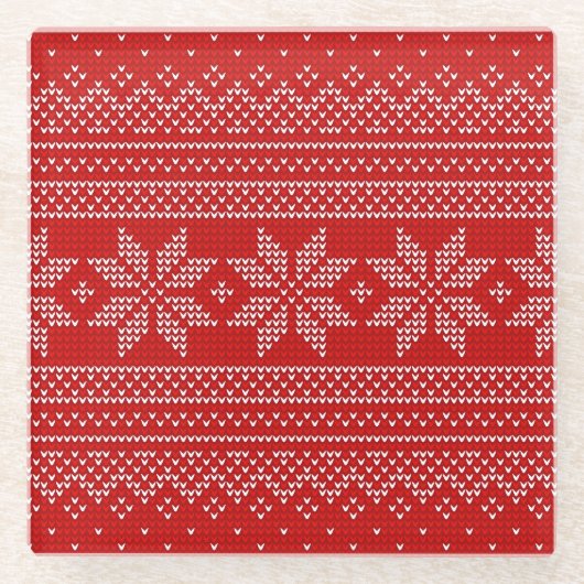 Motif de tricot de Noël Rouge et blanc ガラスコースター (正面)
