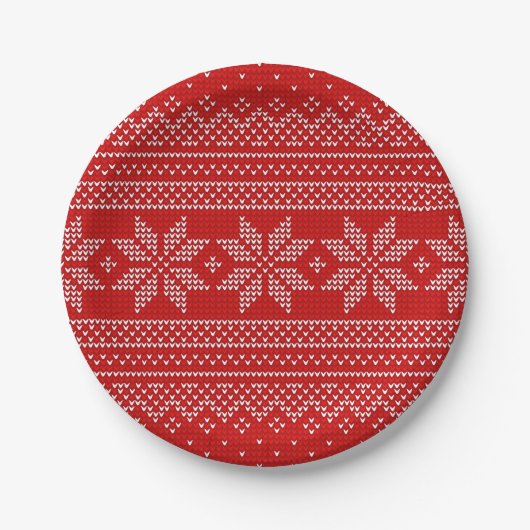 Motif de tricot de Noël Rouge et blanc ペーパープレート (正面)