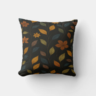 Motif Floral Automnal sur Fond Noir クッション