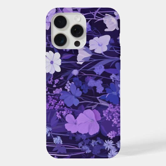 Motif floral violet délicat 🌸 sur fond sombre iPhoneケース (裏面)