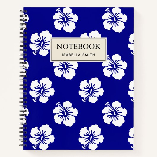 Motif Hawaïen Hibiscus Bleu et blanc ノートブック (正面)