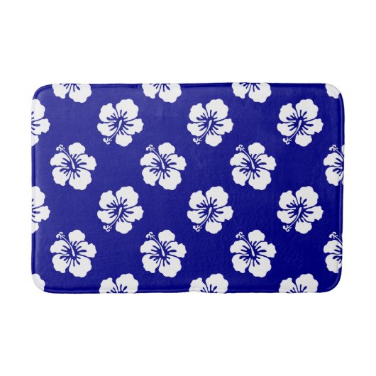 Motif Hawaïen Hibiscus Bleu et blanc バスマット (正面)