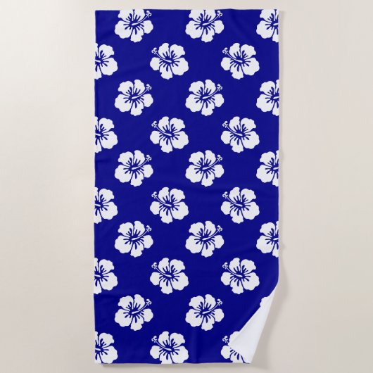 Motif Hawaïen Hibiscus Bleu et blanc ビーチタオル (正面)