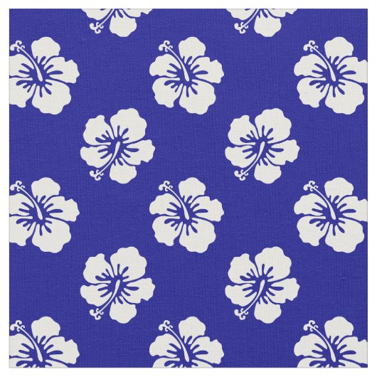 Motif Hawaïen Hibiscus Bleu et blanc ファブリック (クローズアップ)