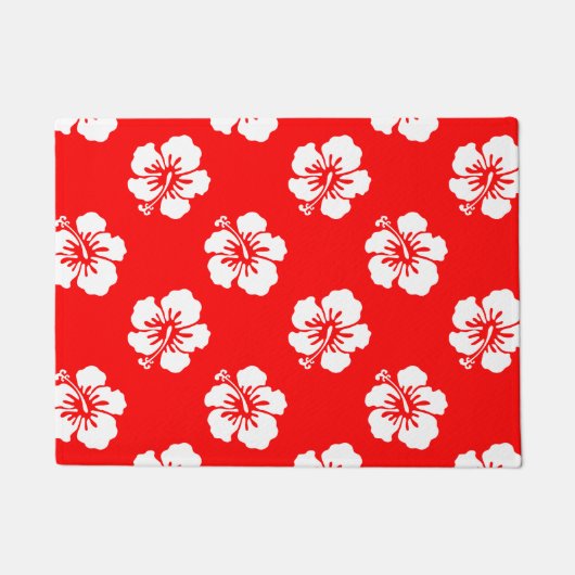 Motif Hawaïen Hibiscus Rouge et blanc ドアマット (正面)