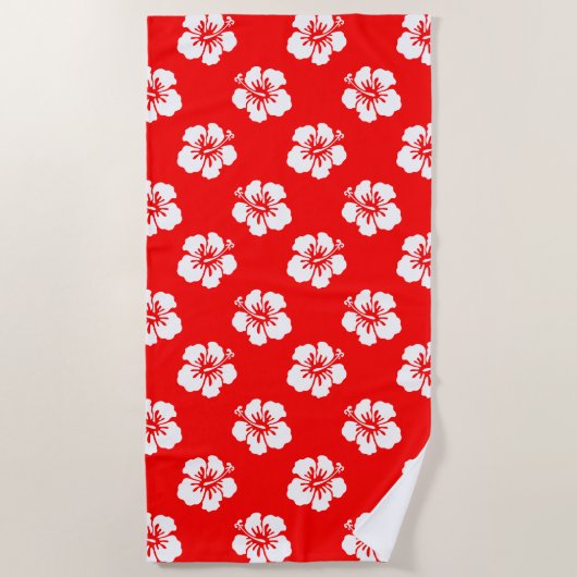 Motif Hawaïen Hibiscus Rouge et blanc ビーチタオル (正面)