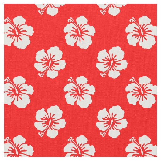 Motif Hawaïen Hibiscus Rouge et blanc ファブリック (クローズアップ)