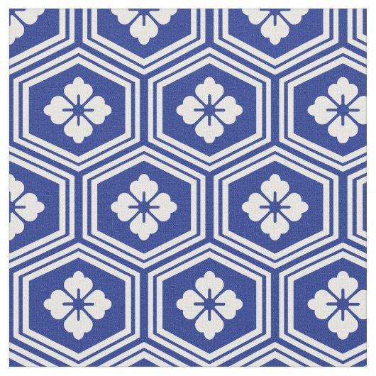 Motif japonais Kikkō Bleu et blanc ファブリック (クローズアップ)