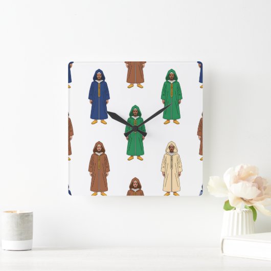 Motif Marocain Djellaba スクエア壁時計 (ホーム)