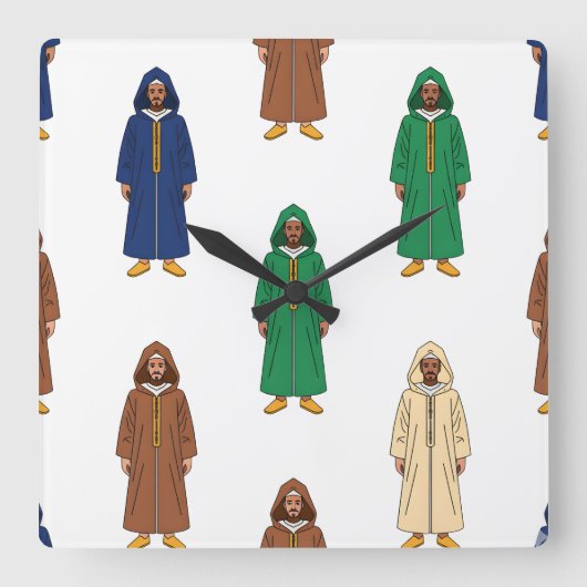 Motif Marocain Djellaba スクエア壁時計 (正面)