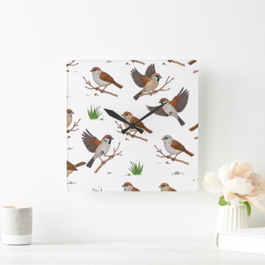 Motif marocain d'Oiseaux de Bruges スクエア壁時計 (ホーム)