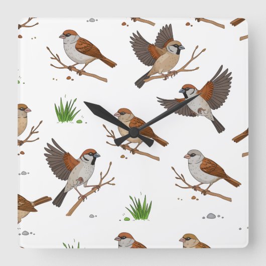 Motif marocain d'Oiseaux de Bruges スクエア壁時計 (正面)