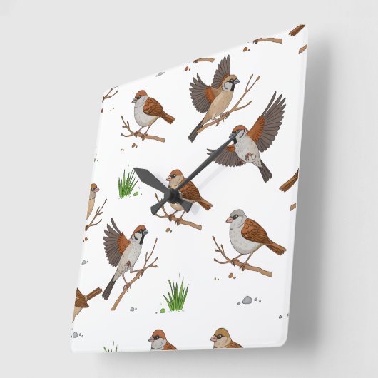 Motif marocain d'Oiseaux de Bruges スクエア壁時計 (傾斜)